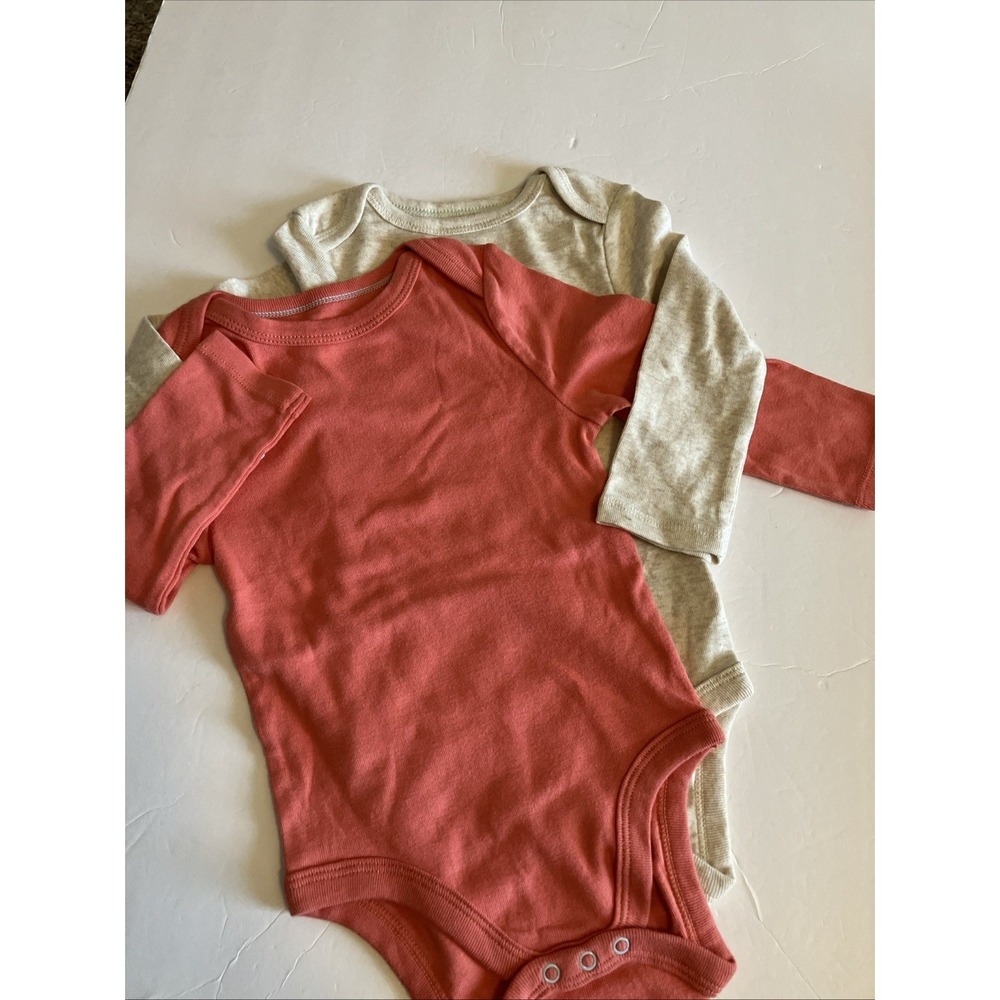 Cloud Island Unisex Baby Long Sleeve Bodysuits, Size 12 Months 2 Pk Beige Orange
